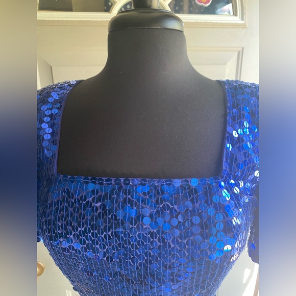 Vintage 90s Niteline Della Roufogali blue sequined  cocktail dress, size 6 - Picture 7 of 16